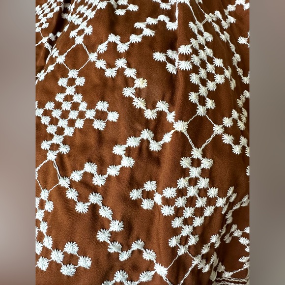 Vtg NANETTE LEPORE Embroidered Skirt Brown Whitete Embroidery Pleated Faux Wrap - Picture 3 of 11
